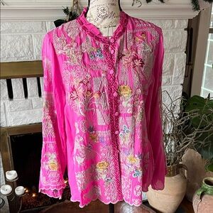 Johnny Was Fuchsia Embroidered Blouse
